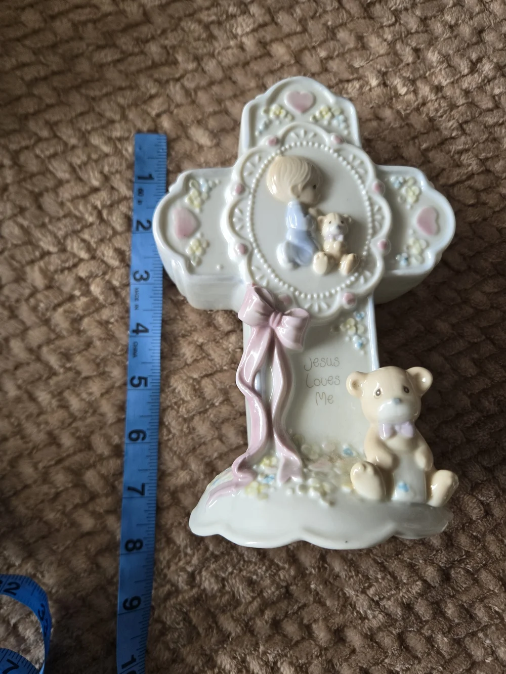 Vintage 1993 Precious Moments Jesus Loves Me Cross Boy Teddy Bear Enesco